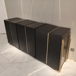 Matte Black Sideboard with Six-Panel Front, Stainless Steel Accents Three Drawers and Interior Shelves